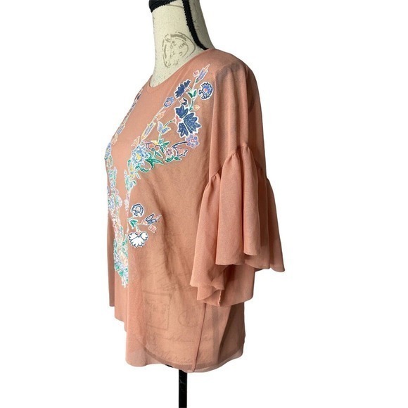 ZARA Top Women's 8 Embroidered Tulle Ruffled Short Sleeves Blouse Multi - Picture 3 of 6